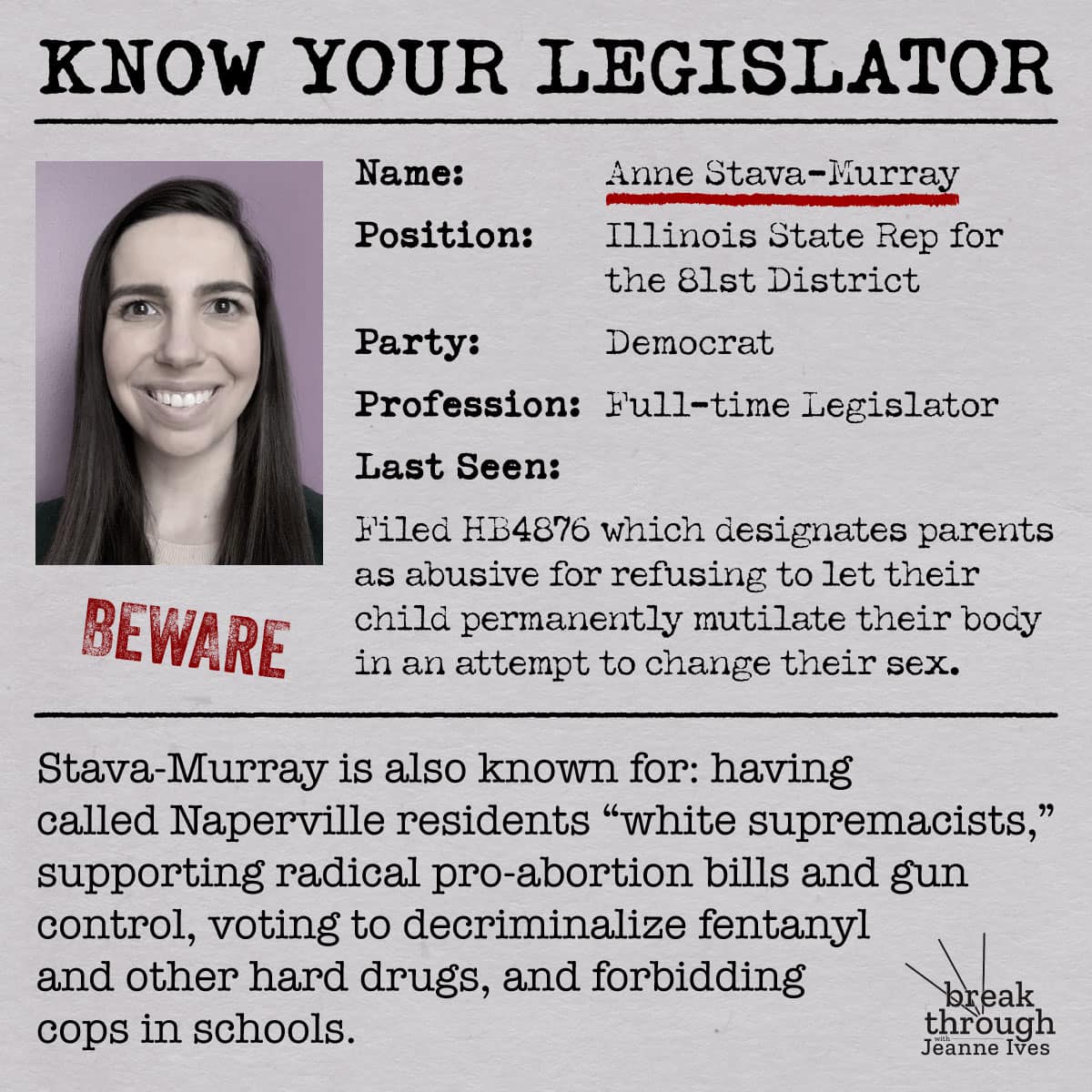 Know Your Legislator – Anna Stava Murray