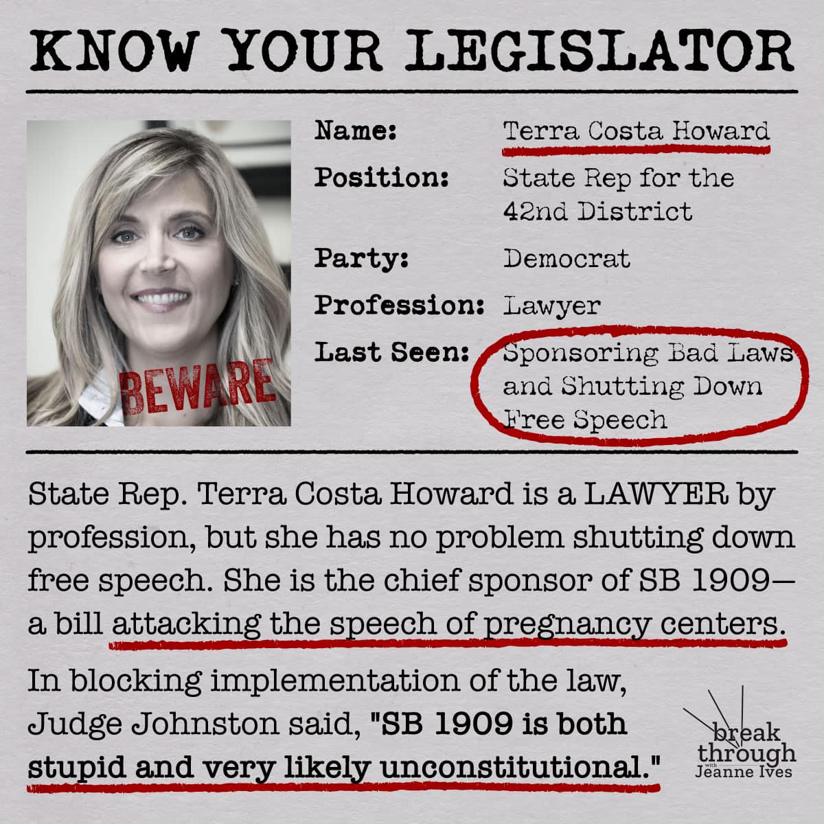 Know Your Legislator – Terra Costa Howard