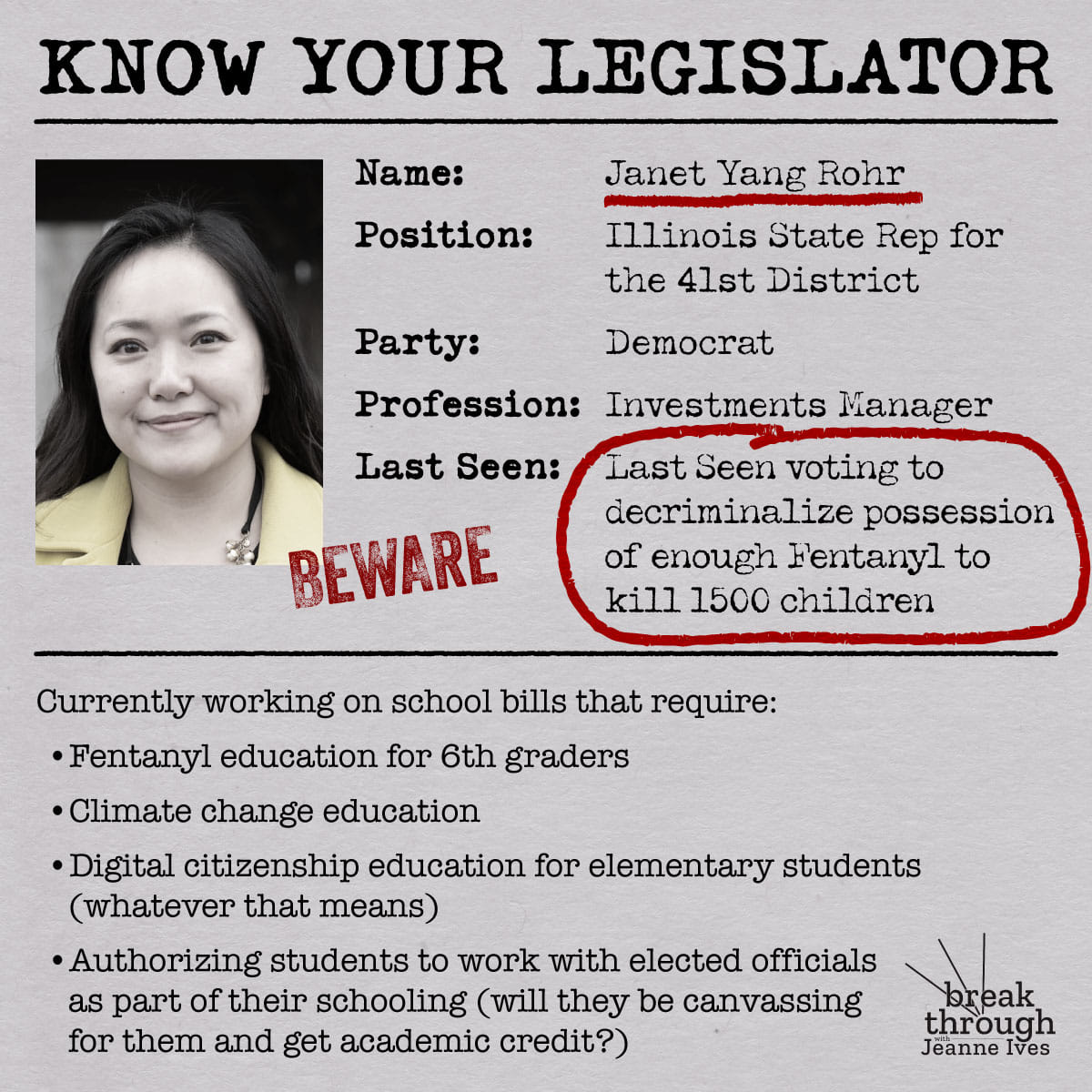 Know Your Legislator  – Janet Yang Rohr