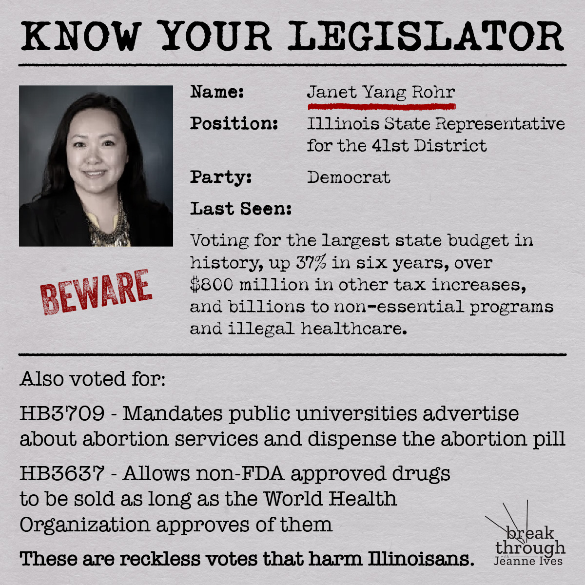 Know Your Legislator – Janet Yang Rohr